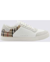 Burberry - White And Archive Beige Canvas And Leather Sneakers - Lyst