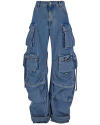 The Attico - 'fern' Blue Cargo Jeans With Logo Patch In Denim Woman - Lyst