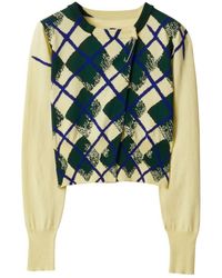 Burberry - Argyle-intarsia Cropped Cotton Jumper - Lyst