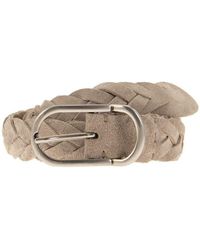 Brunello Cucinelli Woven Suede Belt With Rounded Buckle And Metal Loop - Gray