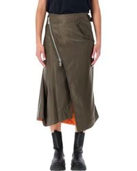 Sacai - Nylon Twill Midi Skirt With Diagonal Zip - Lyst