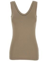 Brunello Cucinelli - Sleveless Top With Round Neck And Monile Detail On The Neck - Lyst