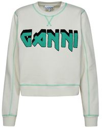 Ganni - 'Isoli Rock' Bio Ivory Cotton Sweatshirt - Lyst