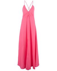 Forte Forte - Fuchsia Sleeveless Long Dress With Criss-crossed Spaghetti Straps And Rear Button Closure In Tech Fabric Woman - Lyst