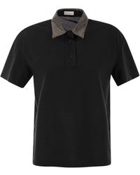 Brunello Cucinelli - Cotton Polo Shirt With Jewelled Collar - Lyst
