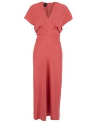 Plain - Dress With V Neck And Short Sleeves - Lyst