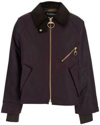 Barbour - Bordeaux Jacket With Ribbed Collar And Front Zip Pocket - Lyst