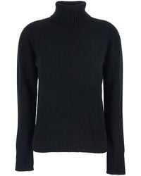 Grifoni - Black Turtleneck Sweater With Ribbed Trims In Wool Woman - Lyst