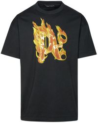 Palm Angels - 'burning Monogram' Black Cotton T-shirt - Lyst
