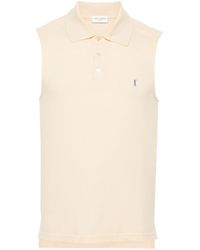 Saint Laurent - Cotton Piqué Sleeveless Polo Shirt - Lyst