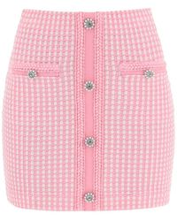 Self-Portrait - Lurex Knitted Mini Skirt With Diamanté Buttons - Lyst