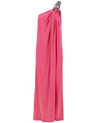 Stella McCartney - Pink One-shoulder Maxi Dress With Crystal Chain In Double Satin Woman - Lyst