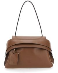 Tod's - Shoulder Bag With Top Handle And Embossed Logo On The Front - Lyst