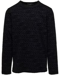 Dolce & Gabbana - Black Long Sleeve T-shirt With All-over Logo Print In Cotton Man - Lyst