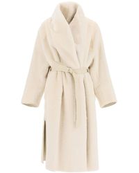 Max Mara Long Reversible Shearling Coat - White