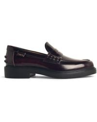 Tod's - Burgundy Leather Loafers - Lyst