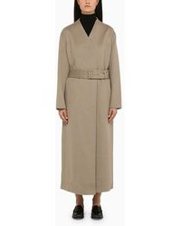 Calvin Klein - Grey Wool Coat With Belt - Lyst
