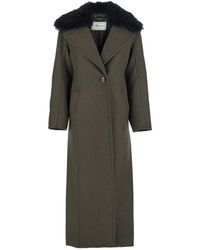Blumarine - Green Coat With Classic Lapels And Removable Collar In Wool Blend Woman - Lyst