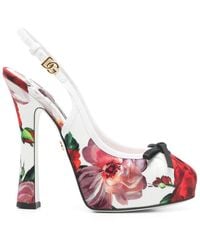 Dolce & Gabbana - Flower Print Satin Pumps - Lyst