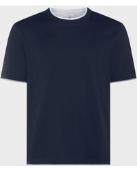 Brunello Cucinelli - Dark Blue Silk And Cotton T-shirt - Lyst