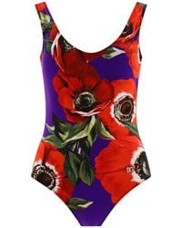 Dolce & Gabbana - Racing Swimsuit With Anemone Print - Lyst