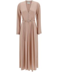 Forte Forte - Long Pale Dress With Belt And Long Sleeves - Lyst