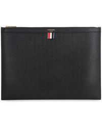 Thom Browne - Logo Detail Flat Leather Pouch - Lyst