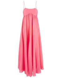 Forte Forte - 'habotai' Long Salmon Pink Dress With High-waist Point In Silk Woman - Lyst