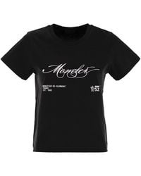 Moncler - Cotton T-Shirt With Embroidered Cursive Logo - Lyst