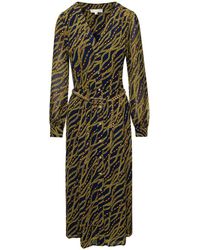MICHAEL Michael Kors - Black And Gold-tone Midi Shirt Dess With Chain Print All-over In Polyester Woman - Lyst
