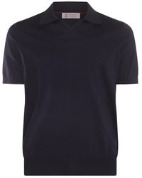 Brunello Cucinelli - Navy Blue Cotton Polo Shirt - Lyst