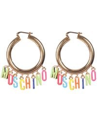 Moschino Lettering Logo Charms Hoop Earrings - Metallic
