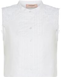 Twin Set - Pleated Cotton Top With Flowers - Lyst