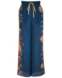 Zimmermann Coco Printed Silk Trousers in Blue | Lyst