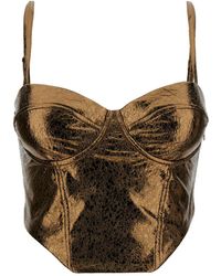 ROTATE BIRGER CHRISTENSEN - Gold Corset Top With Adjustable Straps In Stretch Fabric Woman - Lyst
