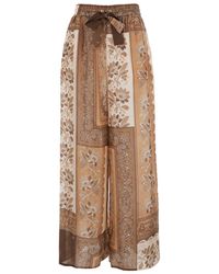 Zimmermann - 'lucky' Brown Pants With Elastic Drawstring Waist And All-over Floral Print In Silk Woman - Lyst