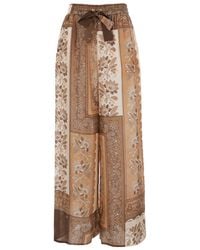 Zimmermann - 'lucky' Brown Pants With Elastic Drawstring Waist And All-over Floral Print In Silk Woman - Lyst