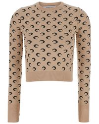 Marine Serre - Crop Sweater With Crescent Moon Jacquard Motif - Lyst