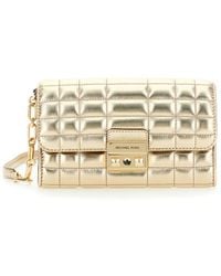 Michael Kors - 'Tribeca' Metallic Crossbody Bag With Logo Plaque On The Front And Chain-Link Leather Shoulder Strap - Lyst