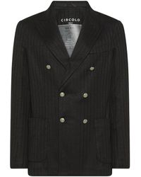 Circolo 1901 - Double-Breasted Linen And Cotton Blazer With Stripes - Lyst
