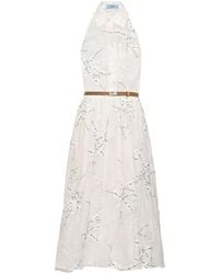 Prada - Floral-Embroidered Silk Midi Dress - Lyst