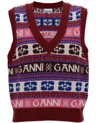Ganni - Knit Vest With Logo Motif - Lyst