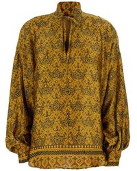OBIDI - 'Marion' Shirt With Front Knot Closure And All-Over Geometric Motif - Lyst