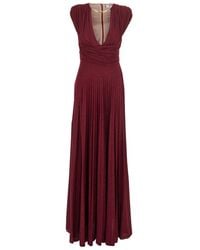Elisabetta Franchi - Bordeaux Long Dress With Front Neckline And Pleated Details - Lyst
