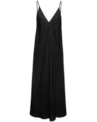 Jil Sander - Black Calf Lenght V-neck Slip Dress, With Full Skirt And Diagonal Cut, In Viscose Woman - Lyst