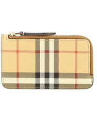 Burberry - Check And Leather Zip Card Case - Lyst