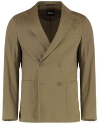 BOSS - Double-Breasted Linen Blend Jacket - Lyst