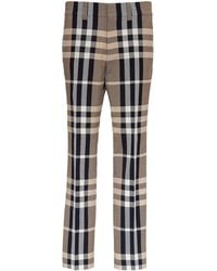 Burberry Tailored Pants In Technical Cotton With Tartan Motif - Natural