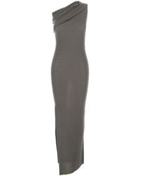 Rick Owens - 'Athena' Asymmetrical Long Dress With Wide Neck And Ribbed Design - Lyst