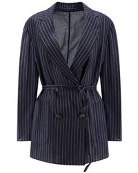 Brunello Cucinelli - Sparkling Stripe Cotton Gauze Jacket With Belt And Necklace - Lyst